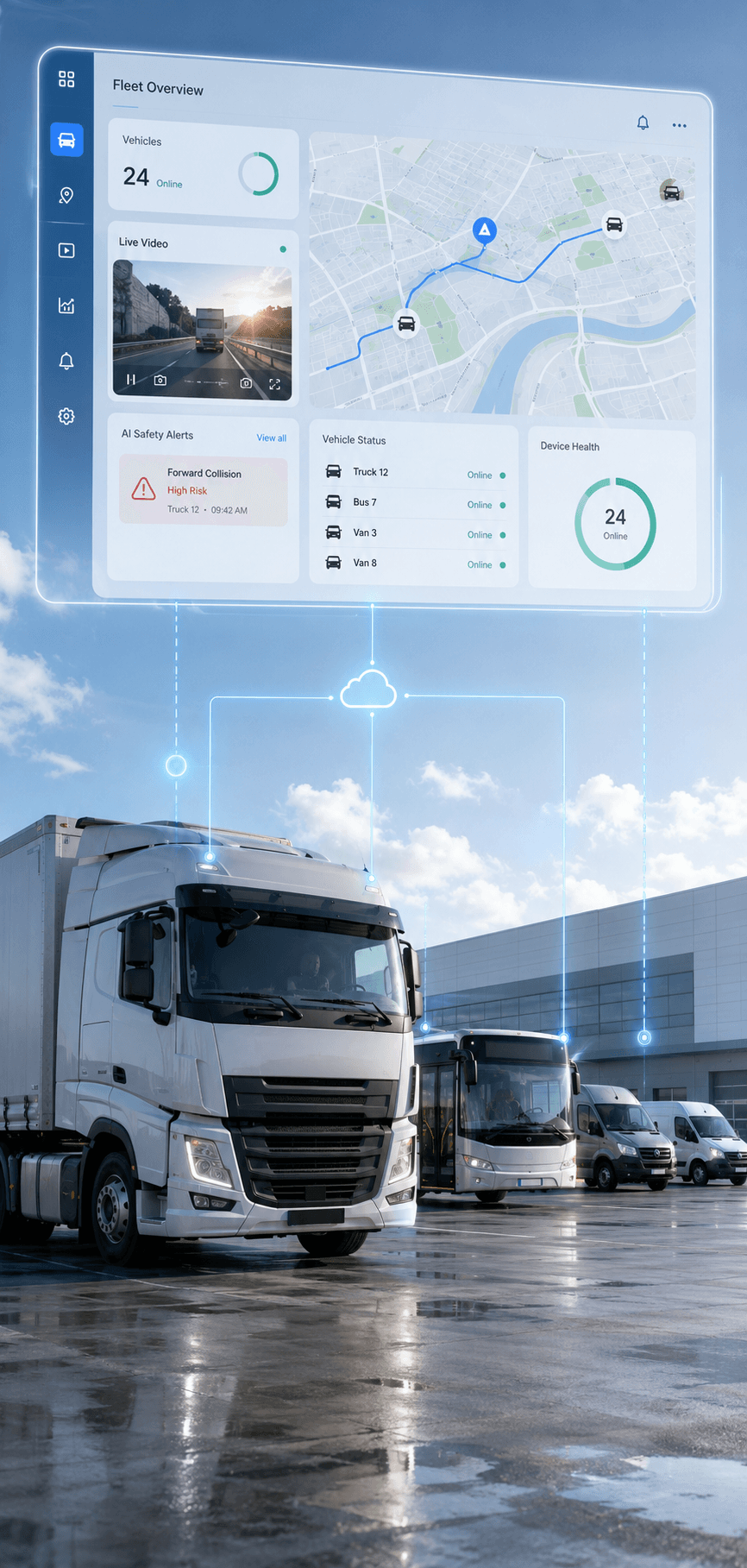 Fleet platform dashboard connected with commercial vehicles