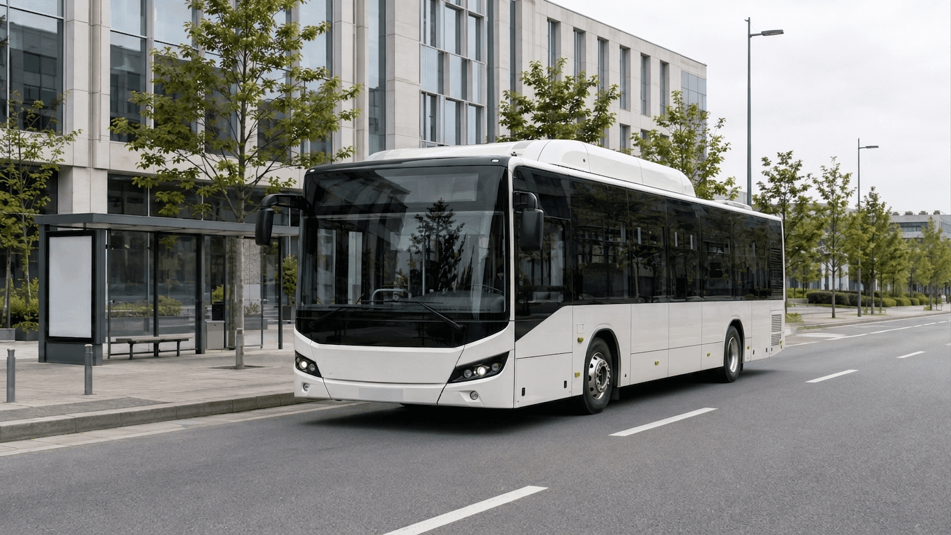 Modern city bus in an urban transit environment
