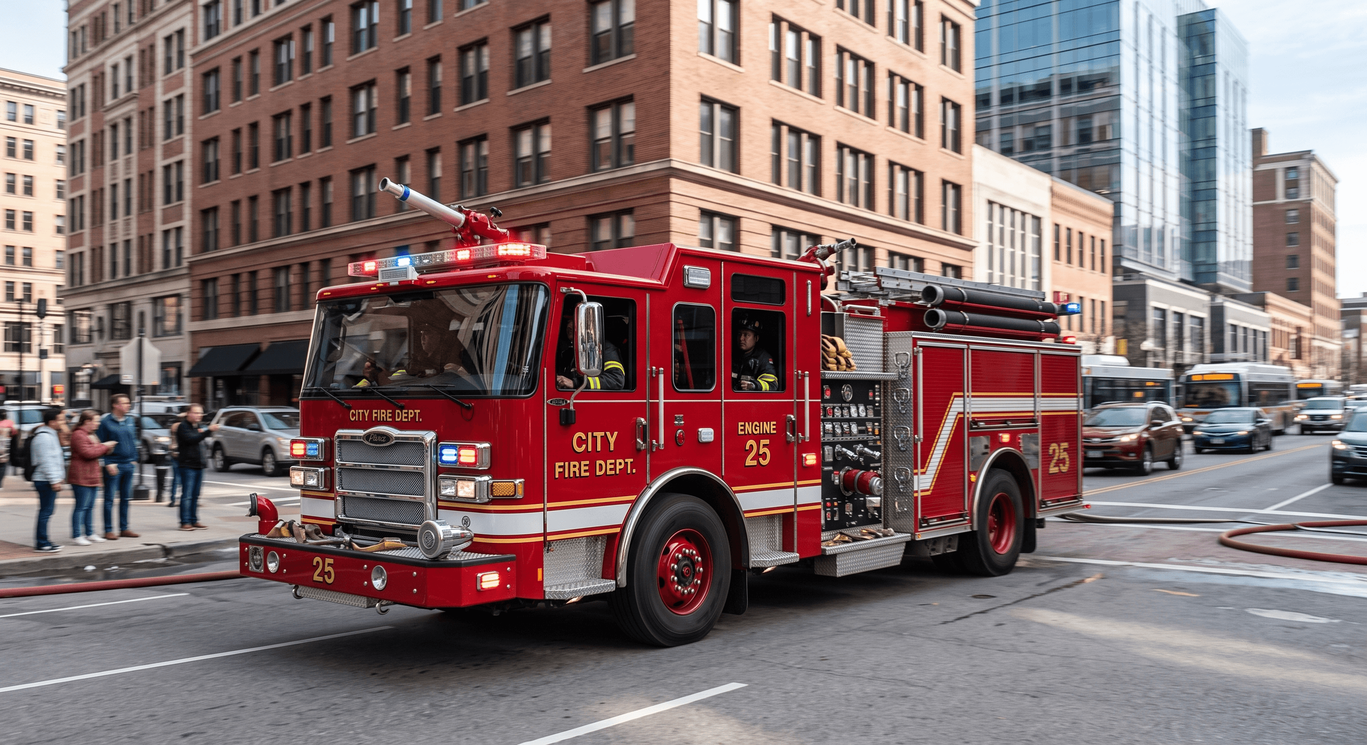 Fire truck responding in an urban environment