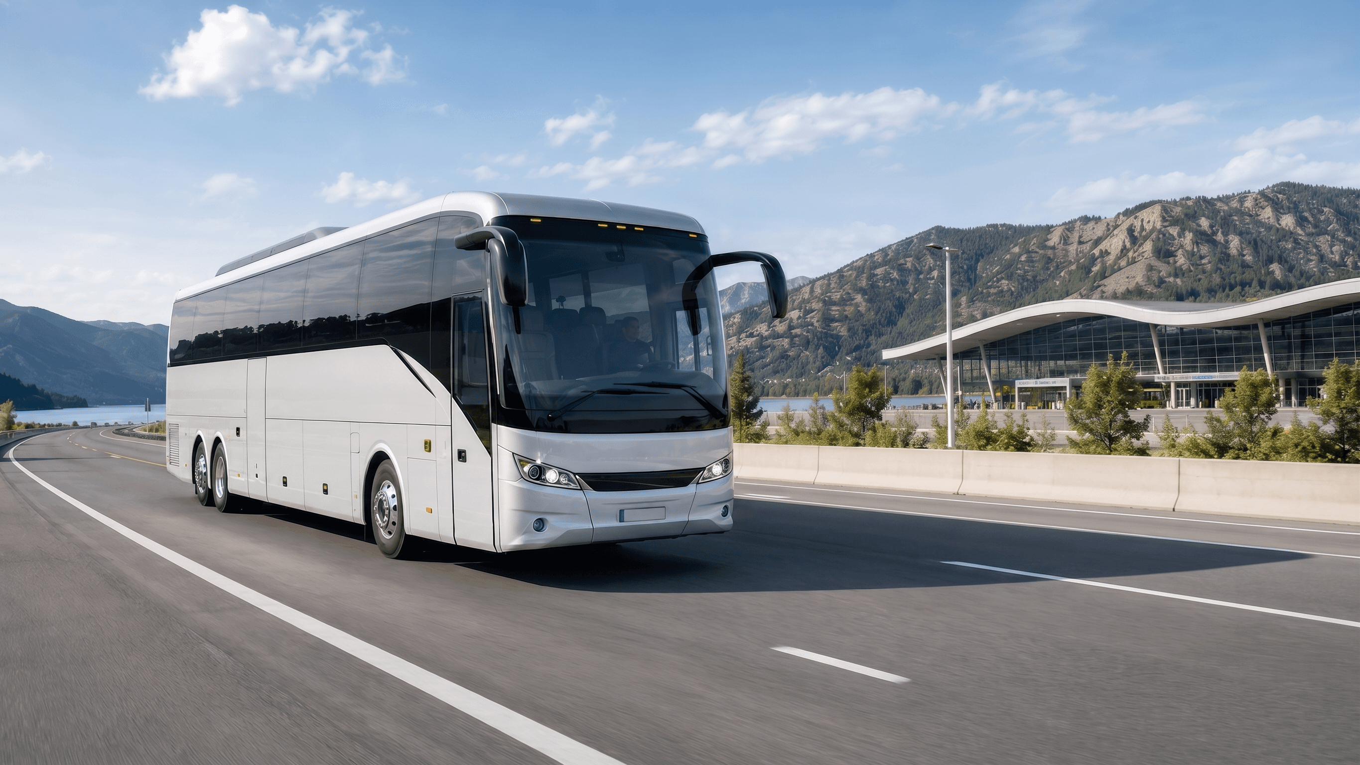 Intercity coach traveling on a highway