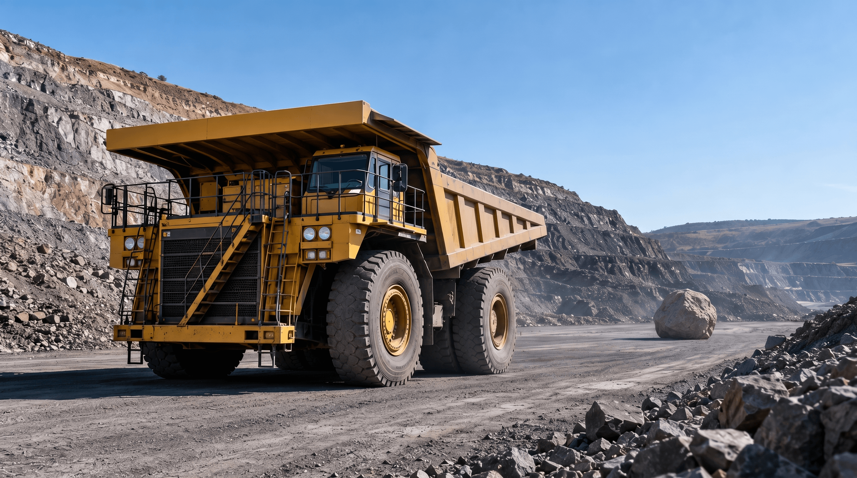 Mining haul truck operating in an open-pit mine